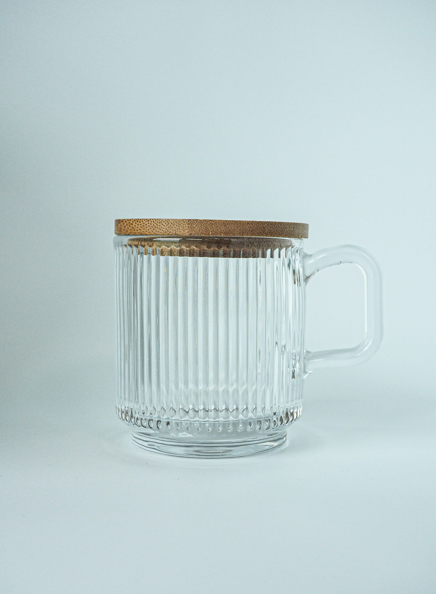 STRIPE Glass Mug with Wooden Lid (Clear) inèz