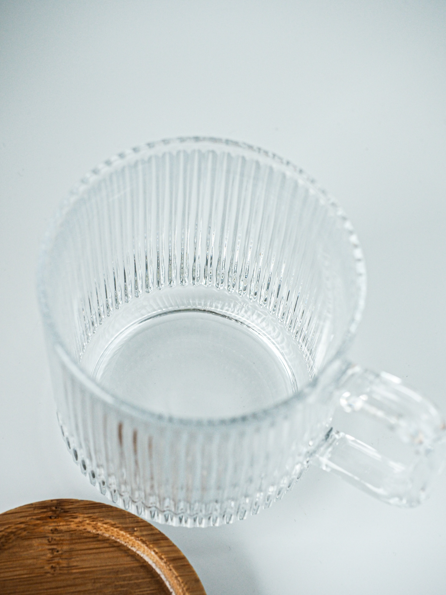 STRIPE Glass Mug with Wooden Lid (Clear) inèz